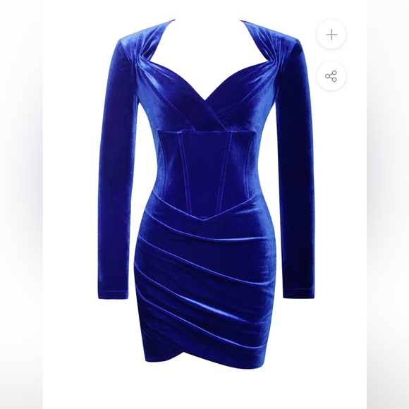 Royal Blue Long Sleeve Corset Velvet Dress NWOT Small - Picture 2 of 8